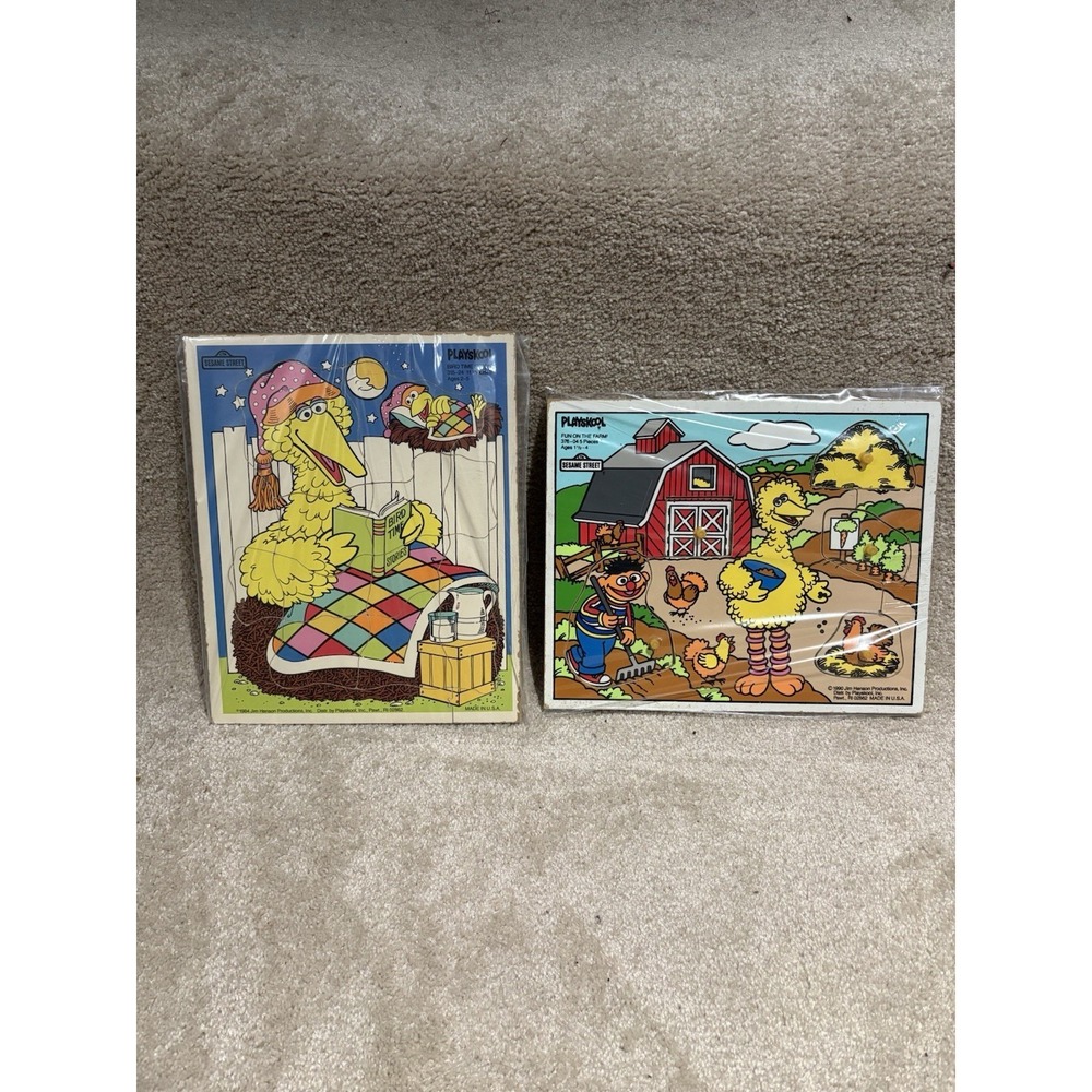 Vintage 1984 BIG BIRD Sesame Street Playskool & 1990 Playskool Peg‎ Puzzle